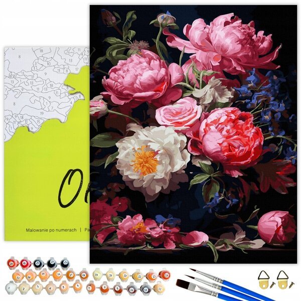 Maalaa oma mestariteos kehykselle Oh Art! Maisema, Pionit ja ruusut 40x50 cm, 40x50 cm
