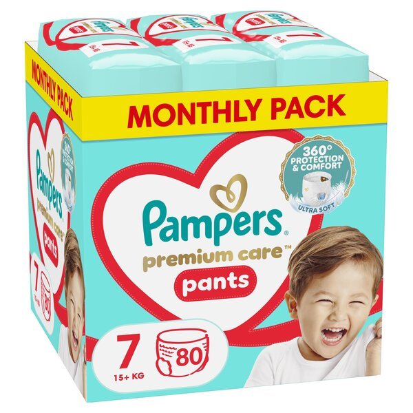 Pampers Premium Care Pants -housuvaipat, koko 7, 80 vaippaa, 17 kg +