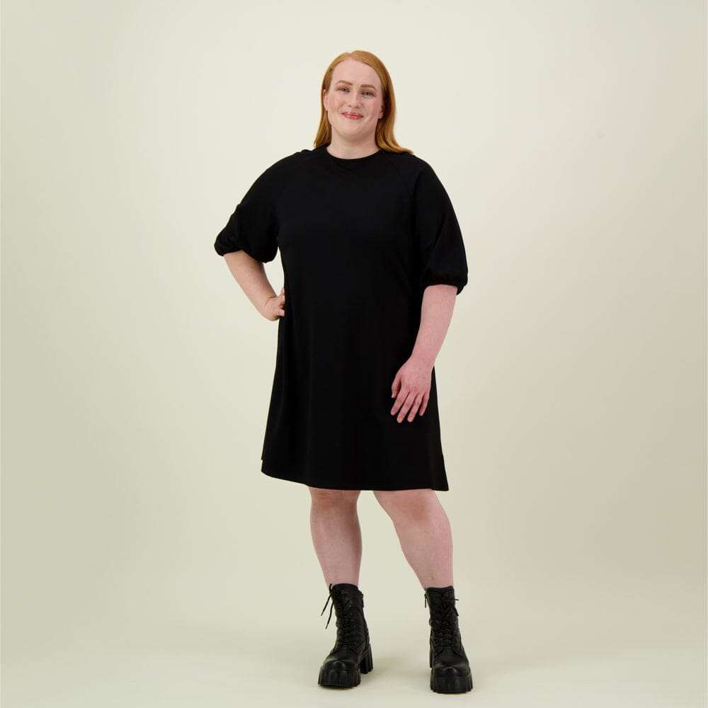 Puff Sleeve Tunic Dress -Tunikamekko | Black - XS