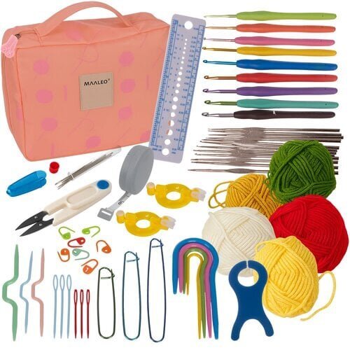 Virkkaussetti, virkkuukoukut 0.6-6.0, tarvikkeet, 58-osainen rasia