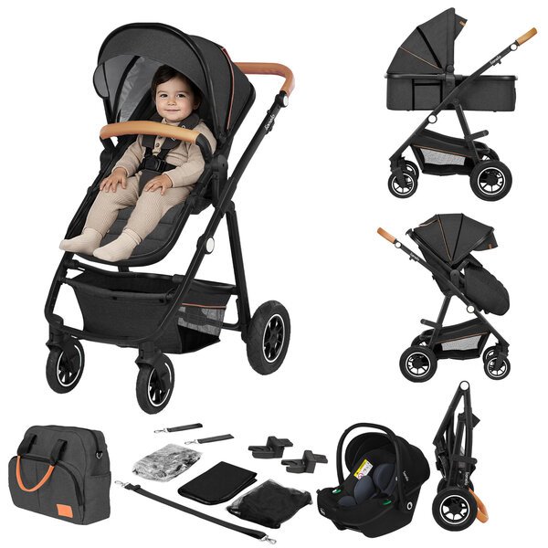 Lionelo Amber Grey Graphite 3in1 lastenvaunu autoturvaistuimella, enintään 22 kg, harmaa