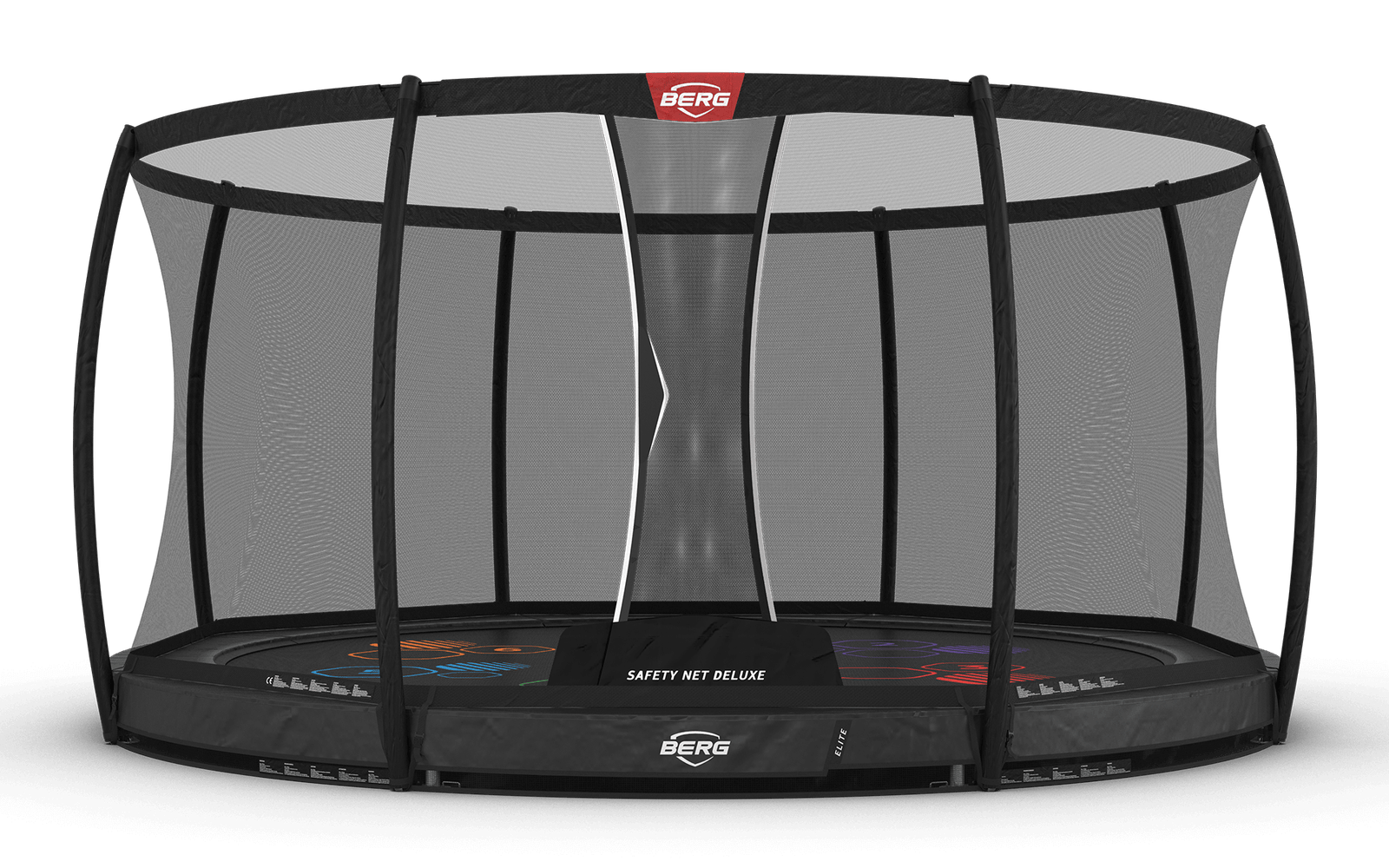 BERG Elite InGround 430 Harmaa Levels + Safety Net Deluxe - Trampoliini Pyöreä - 430 cm