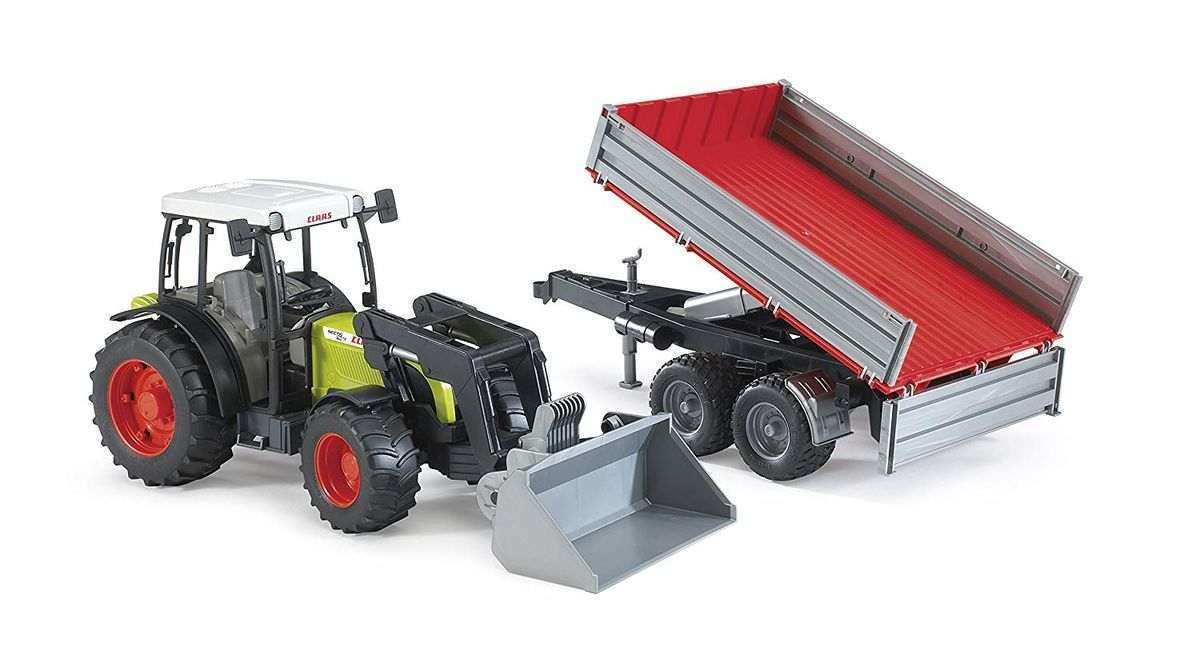 Bruder Claas Traktori Etukuormaajalla sekä Peräkärry 1:16