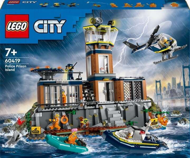 LEGO® 60419 Kaupunki Poliisin Vankila Merellä, Lelu Helikopterilla ja Veneellä, 7 Minifiguuria ja Koira Figurina