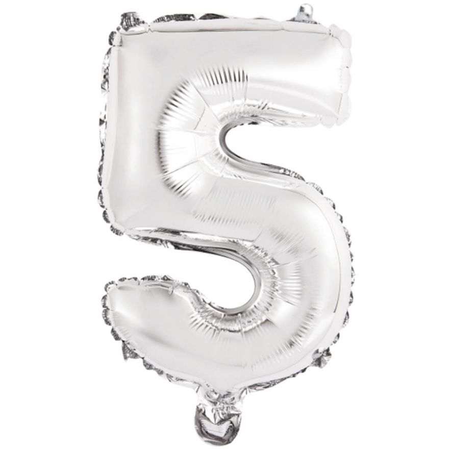 Foliopallon numerot 5 hopeaa 75cm