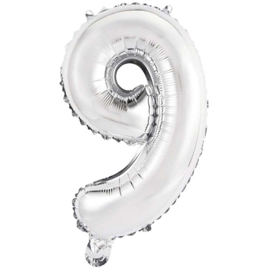 Foliopallon numerot 9 hopeaa 75cm