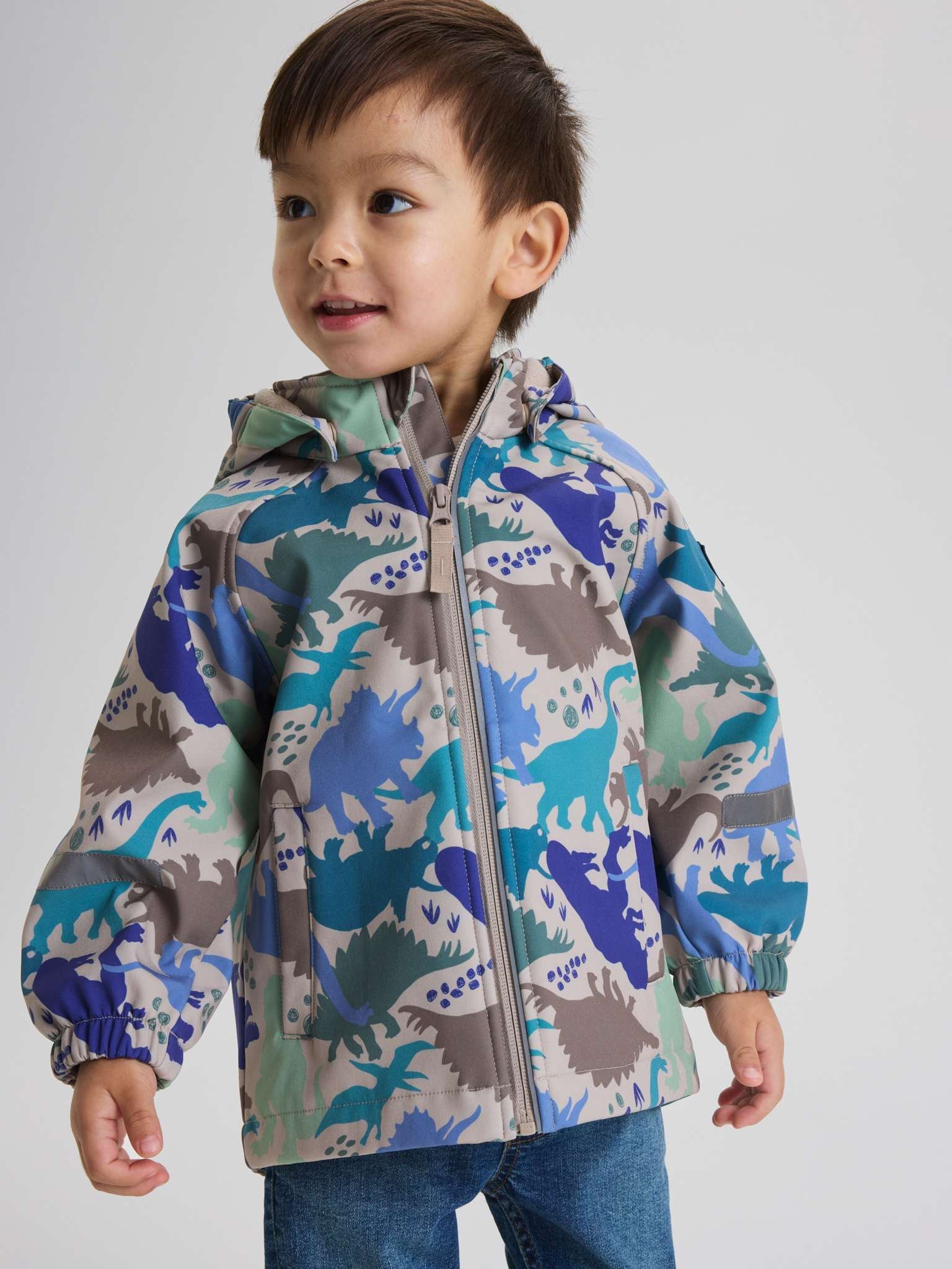 Tuulenpitävä softshell-takki dinosauruksilla