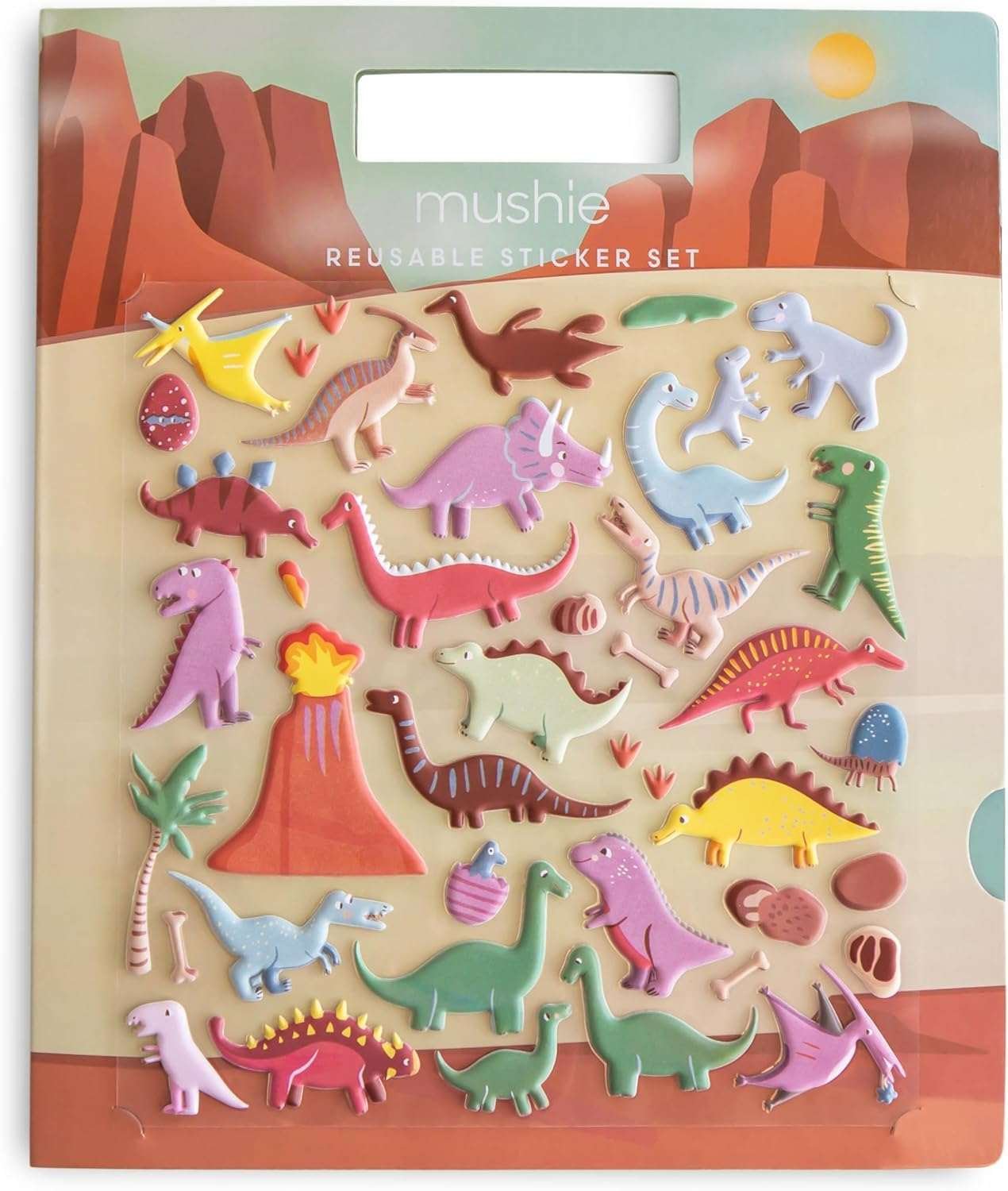 Mushie Uudelleenkäytettävä Tarrasetti/Tarratarina Dinosaurukset