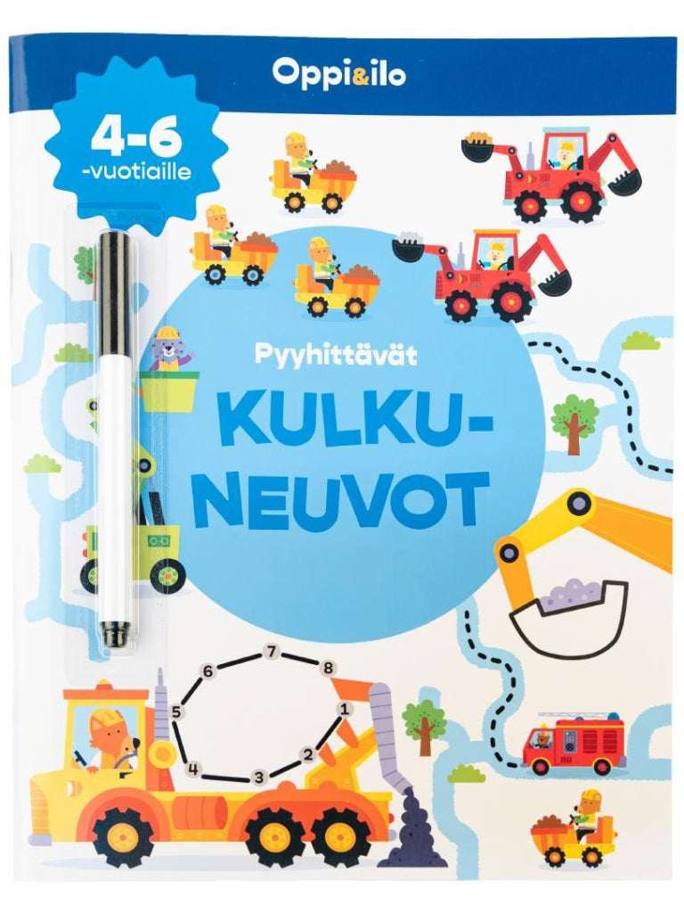 Oppi ja Ilo Pyyhittävät Kulkuneuvot Puuhakirja (4-6v)