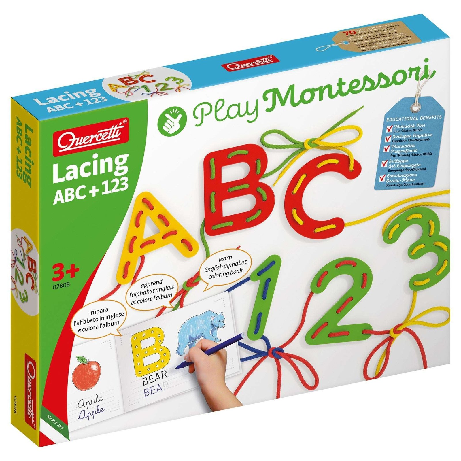 Quercetti Montessori Lacing Aakkoset ja Numerot