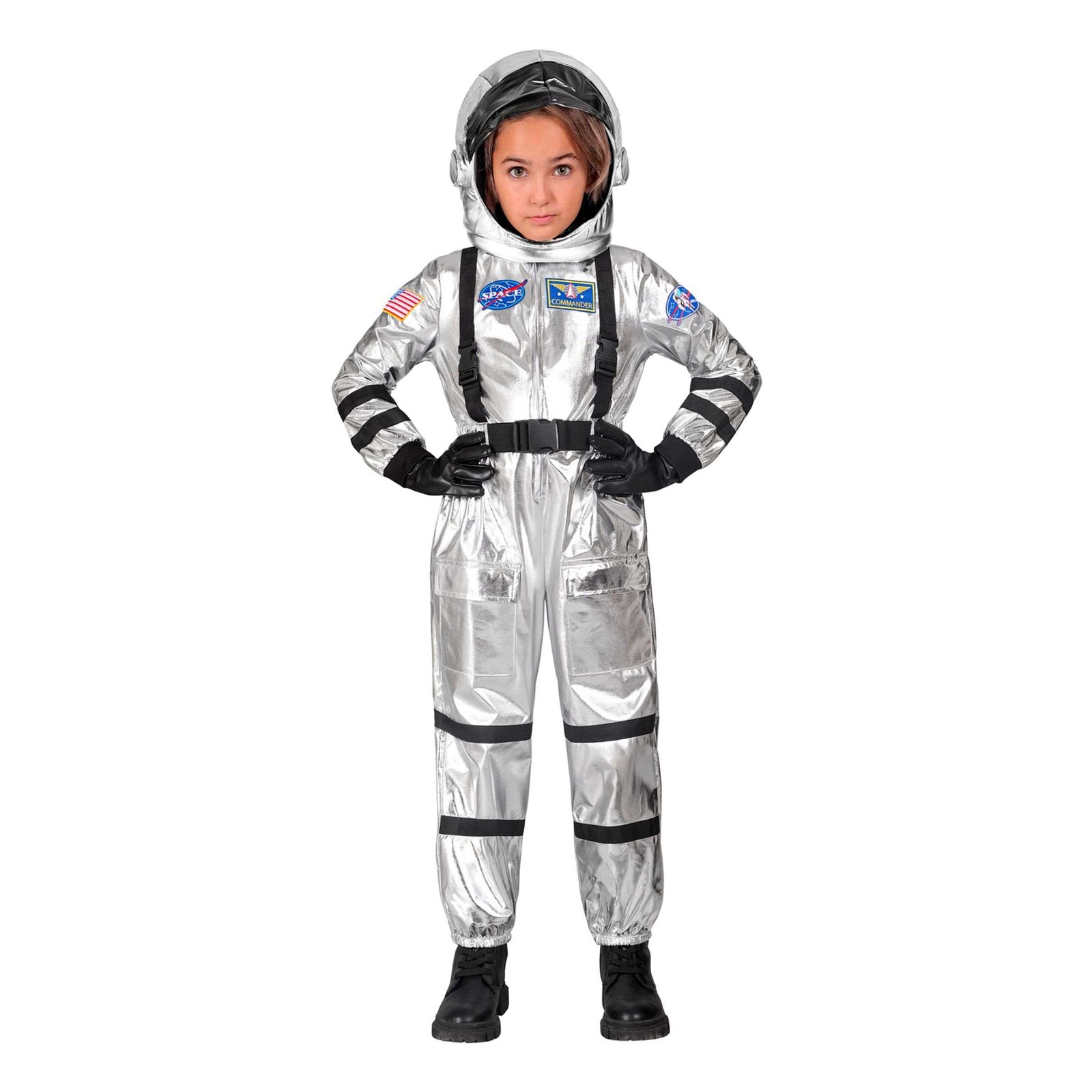Astronauttihopea Metallic Lasten Naamiaisasu - Medium