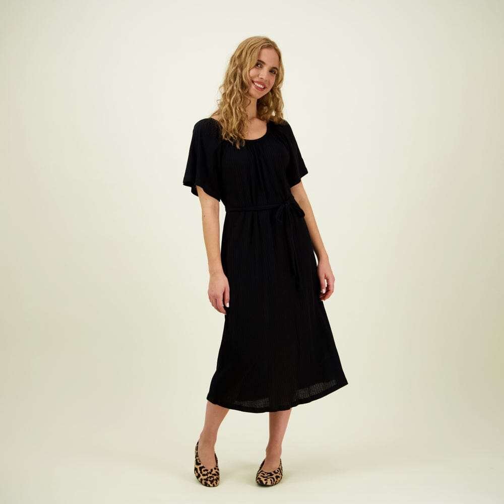 Bell Sleeve Rib Dress -Mekko | Licorice - L
