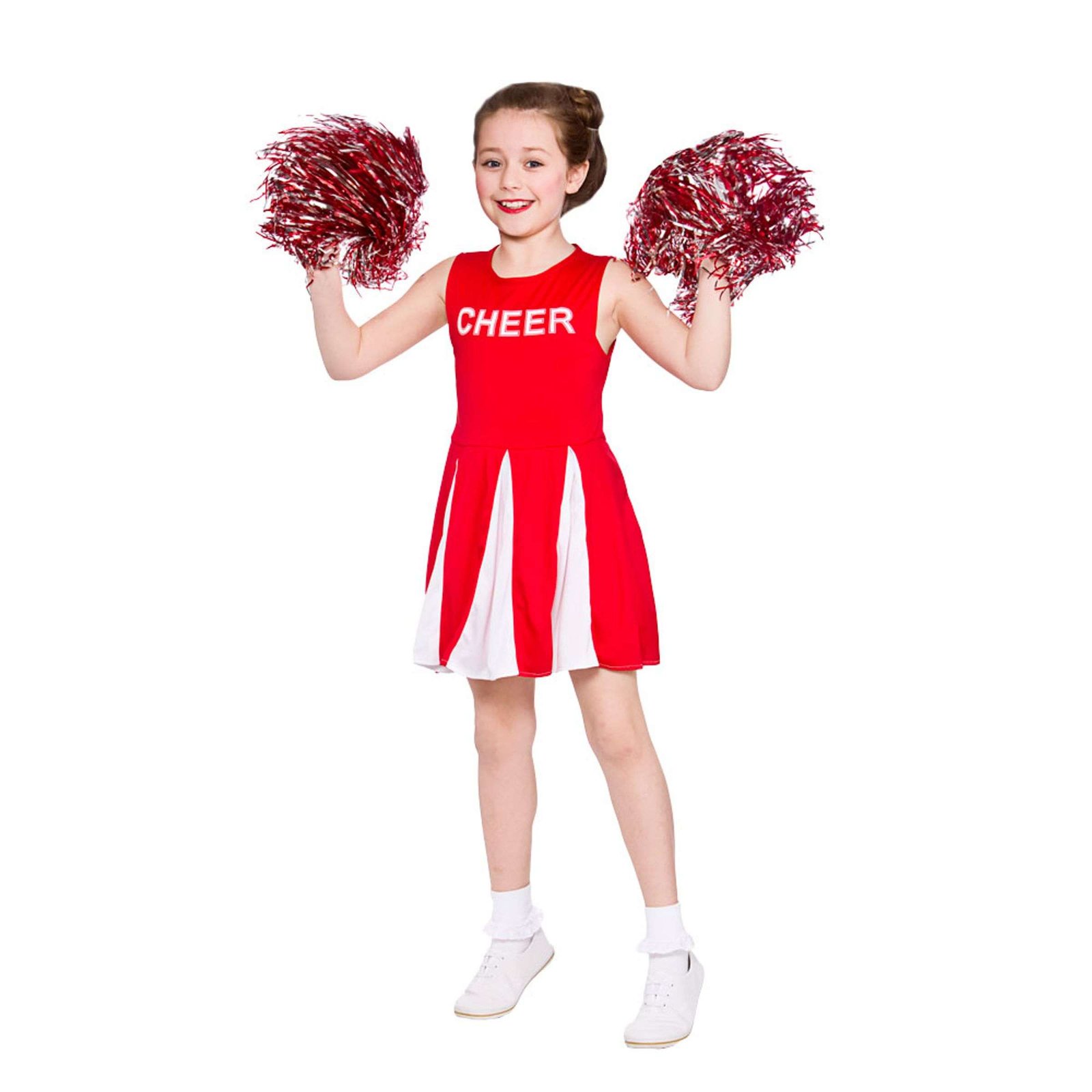 Cheerleader Puna/Valkoinen Lasten Naamiaisasu - Medium
