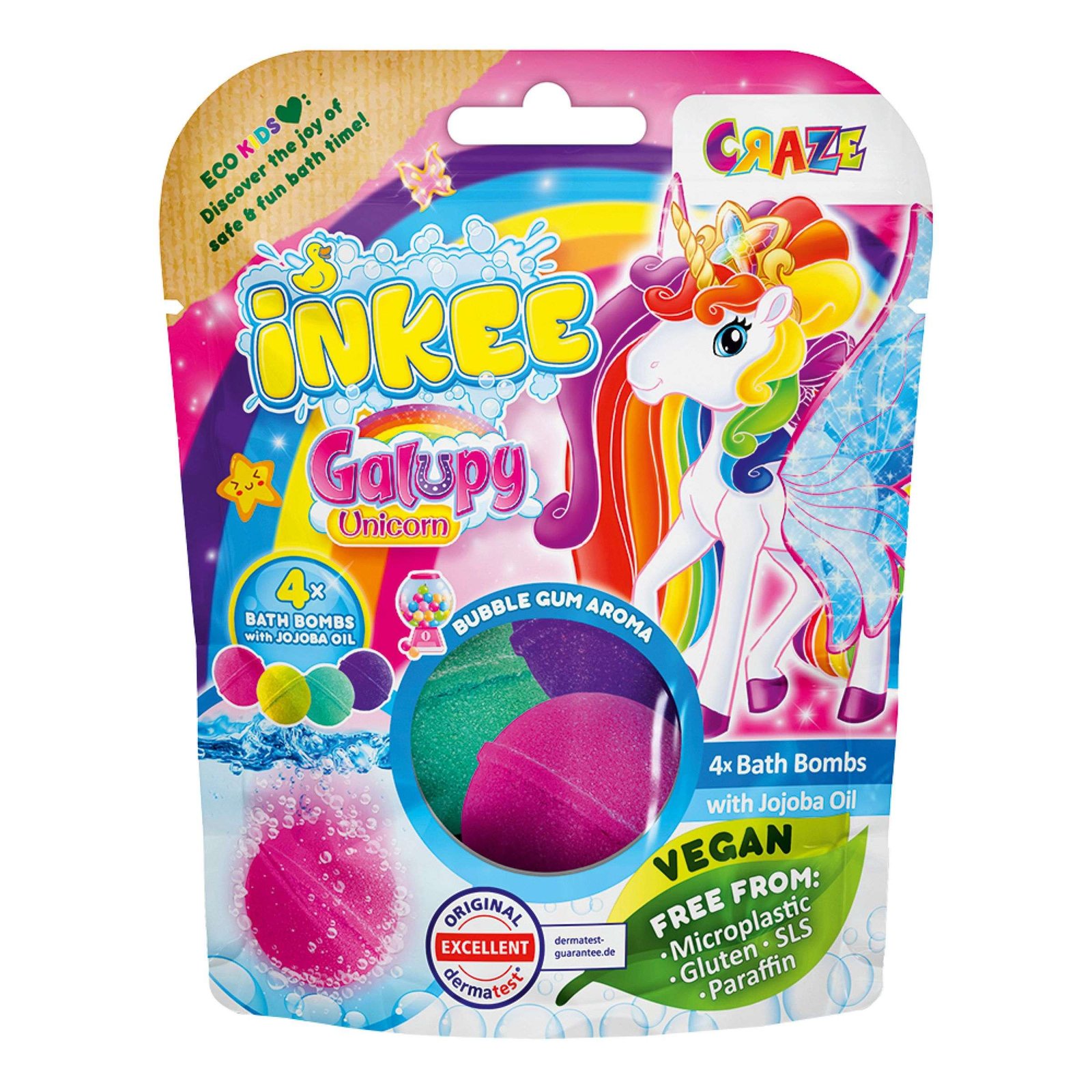 Inkee Kylpypommit Galupy Unicorn - 4-pakkaus