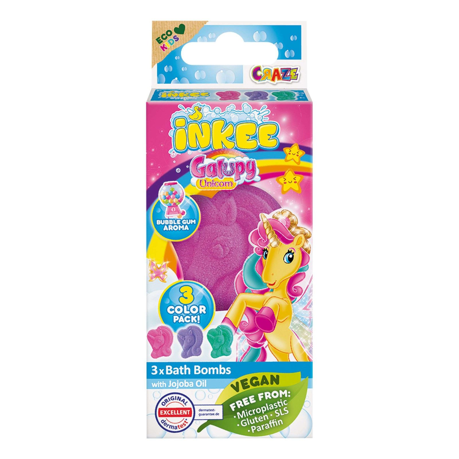 Inkee Kylpypommit Galupy Unicorns - 3-pakkaus