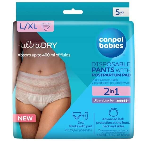 Kertakäyttöiset imukykyiset alushousut Canpol Babies 2in1, L/XL, 5 kpl.