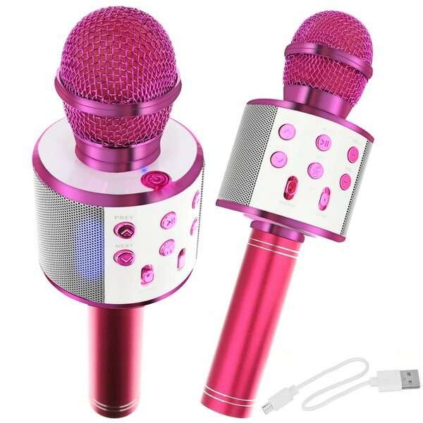 Lasten karaokemikrofoni kaiuttimella, vaaleanpunainen väri