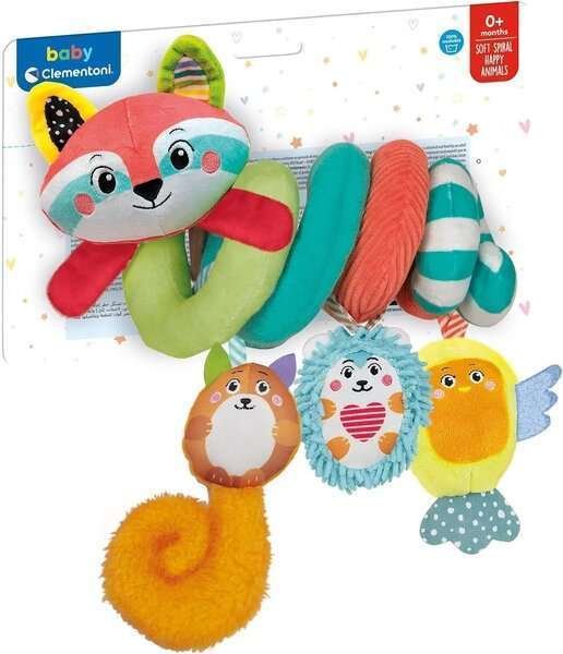 Clementoni- Baby for You – Soft Happy Animals Baby Age – First Activity Lelu – Spiraaliset rattaiden pehmo, konepestävä,