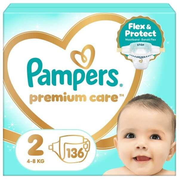 Pampers Premium Care Tape -vaipat, koko 2, 136 vaippaa