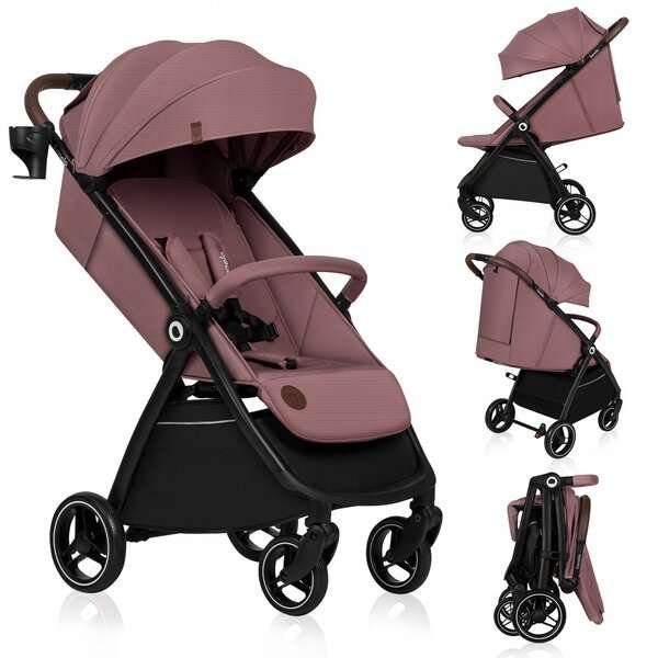 Lastenrattaat jopa 22 kg, automaattinen taitto, vedenkestävä suljettu kori, tuuletus, kevyt 8,5 kg – Lionelo Ingrid Pink Mauve