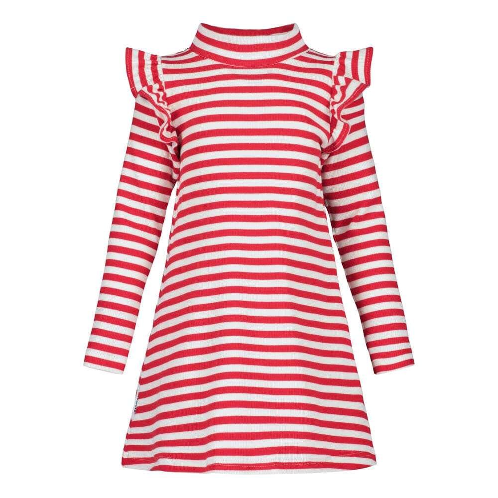 Striped Mock Neck Rib Dress -Mekko | Poppy/Vanilla - 110/116