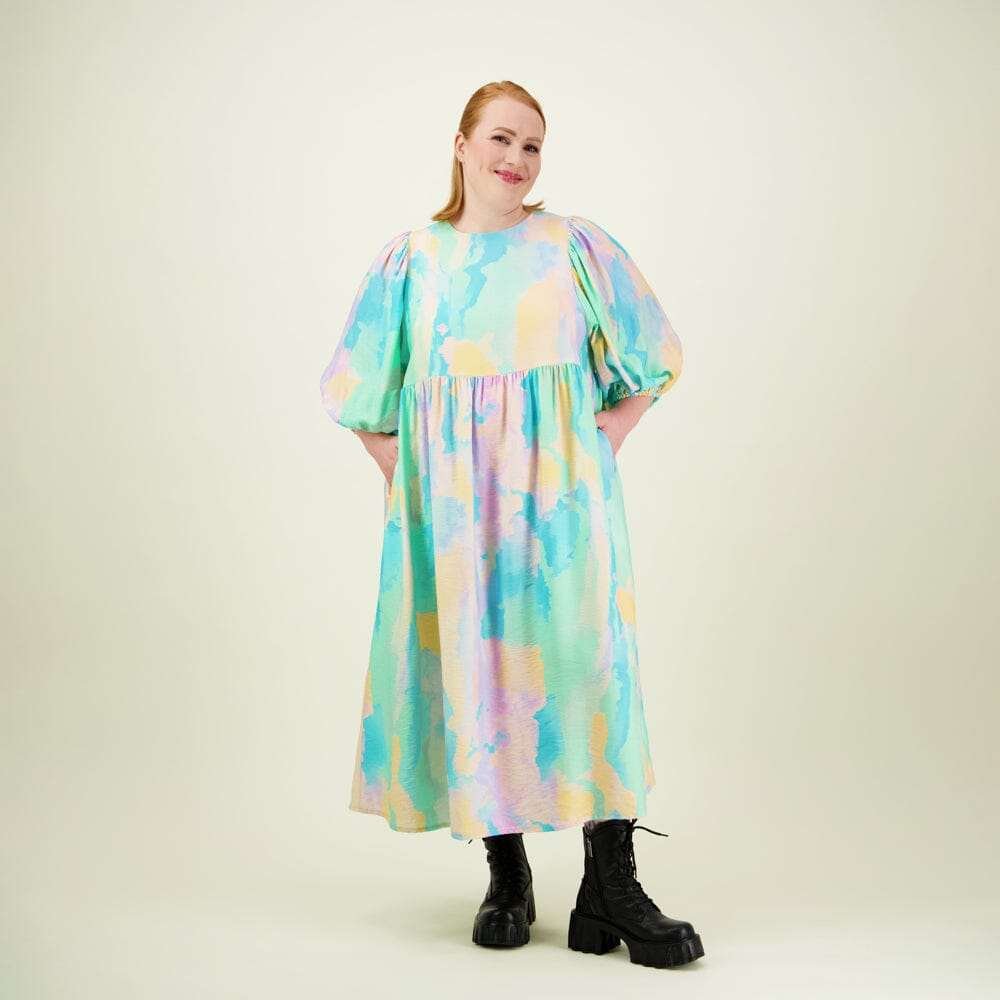 Sunset Puff Sleeve Midi Dress -Mekko - L