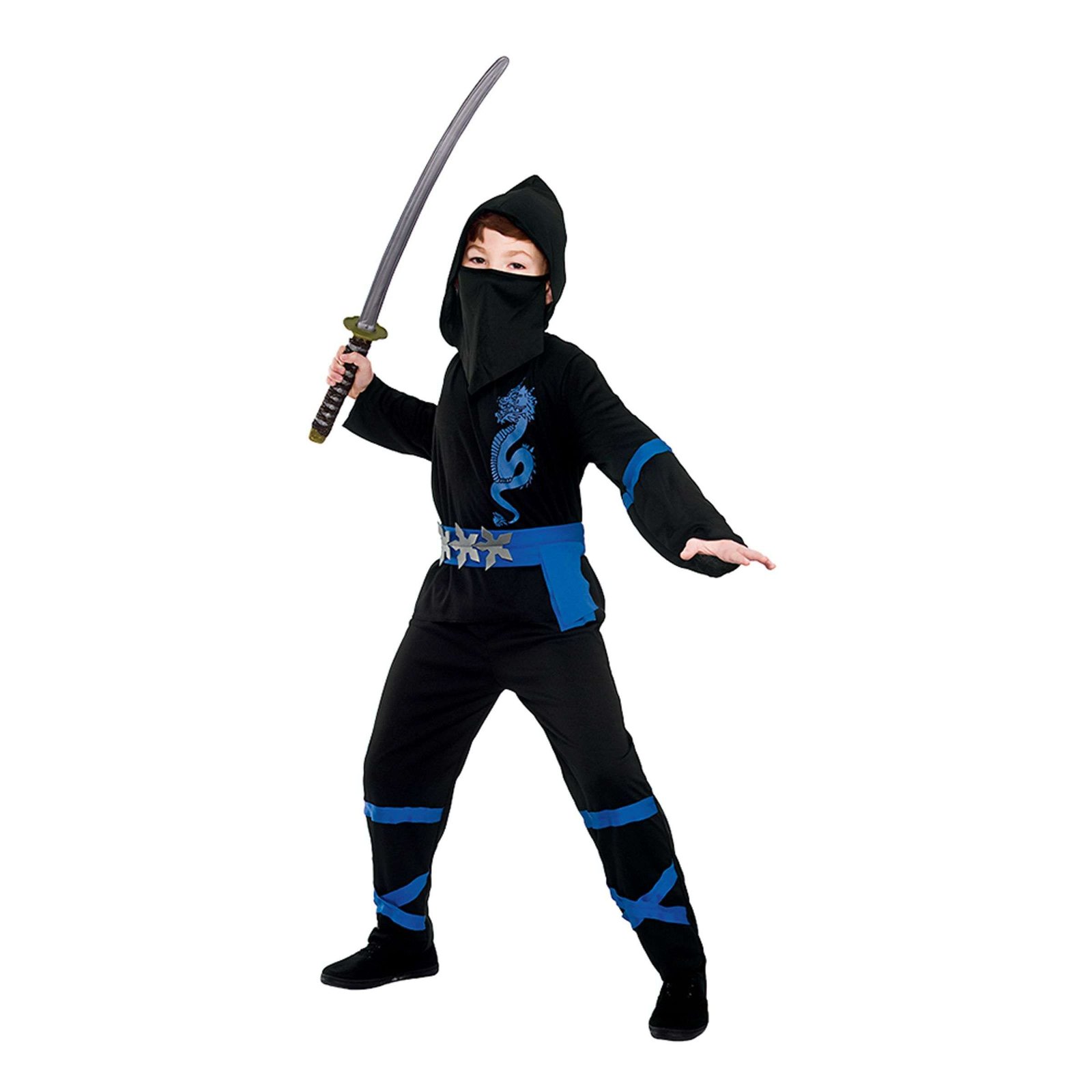 Musta/Sininen Power Ninja Lasten Naamiaisasu - Small