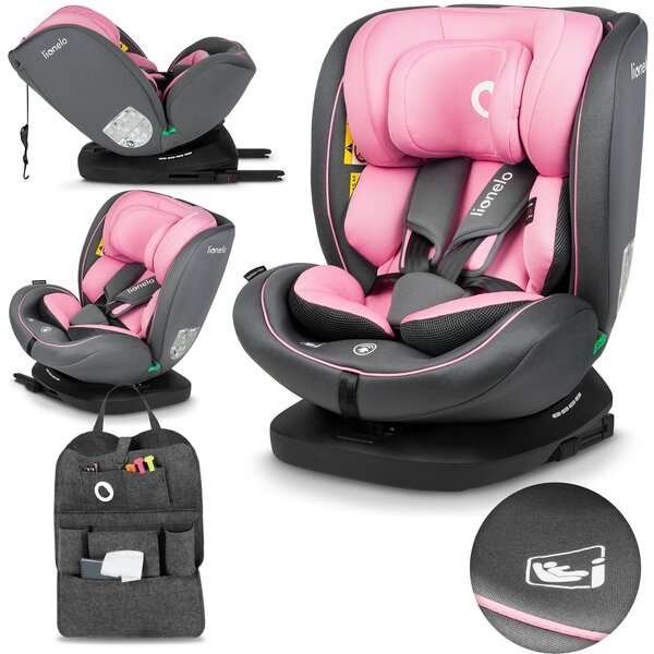 Kääntyvä turvaistuin lapsille Lionelo Bastiaan i-Size Black Carbon, 0–36 kg, 40–150 cm, vaaleanpunainen ISOFIX "TopTether", roosa