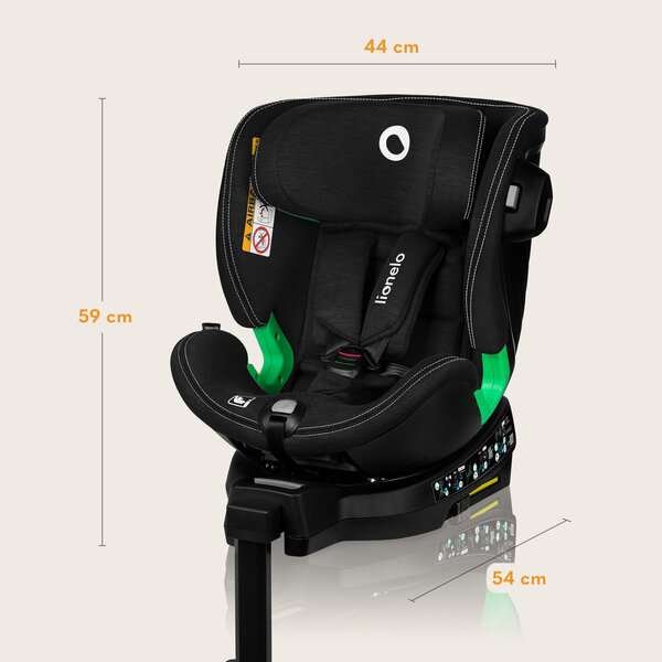 Turvaistuin ISOFIX-kiinnityksellä ja 360° käännöllä, 40-150 cm, Lionelo Harmony i-Size Black Carbon Bamboo