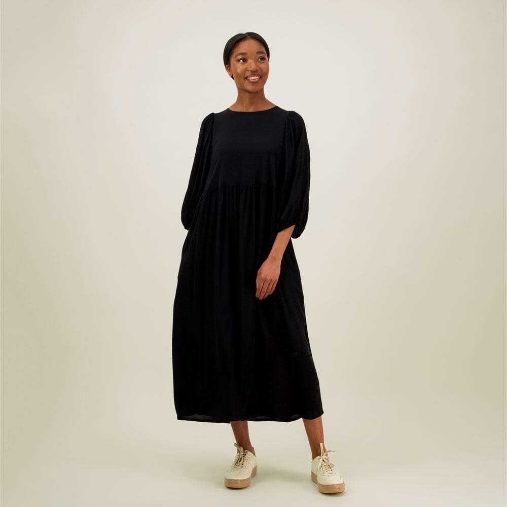 Volume Sleeve Midi Dress -Mekko | Licorice - L