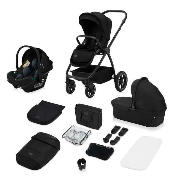 Yhdistelmävaunut 3in1 turvakaukalolla Astrid i-Size, vaunukoppa ja ratasosa 22 kg Lionelo Meril Black Onyx