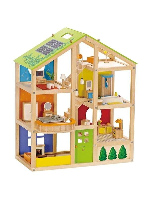 Hape Puinen neljän vuodenajan nukkekoti kalusteineen