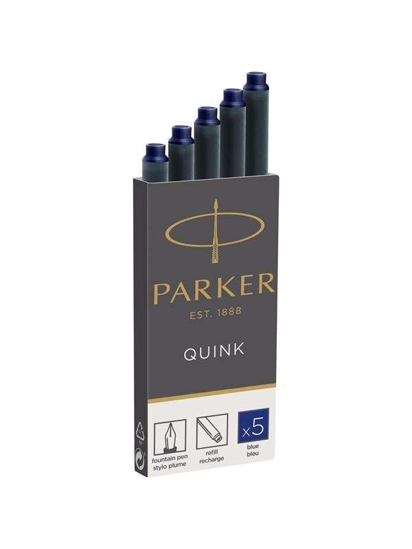 Parker Fountain Pen Ink Refill Cartridges | Long | Blue QUINK Ink | 5 Count