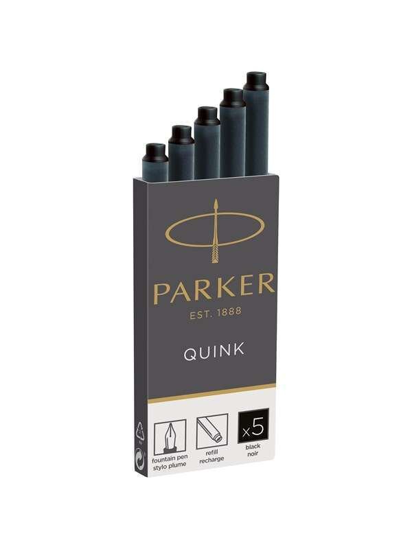 Parker Fountain Pen Ink Refill Cartridges | Long | Black QUINK Ink | 5 Count