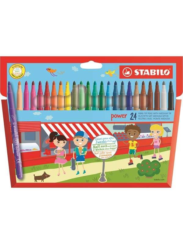 STABILO Teho fibre tip pen cardboard wallet of 24 pens washable ink cap off time 8 weeks