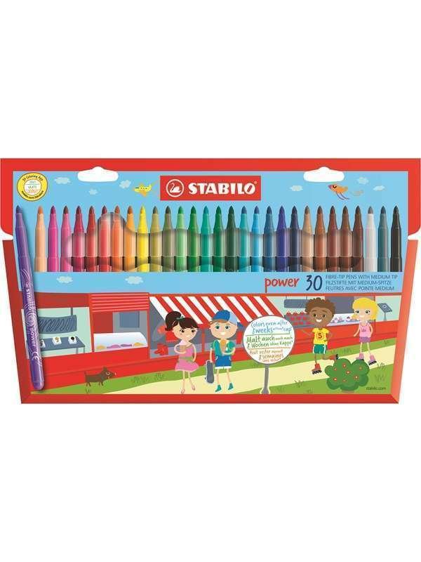 STABILO Teho fibre tip pen cardboard wallet of 30 pens washable ink cap off time 8 weeks