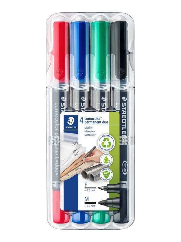Staedtler Pysyvä merkkauskynä Lumocolor duo 4 kpl laatikko