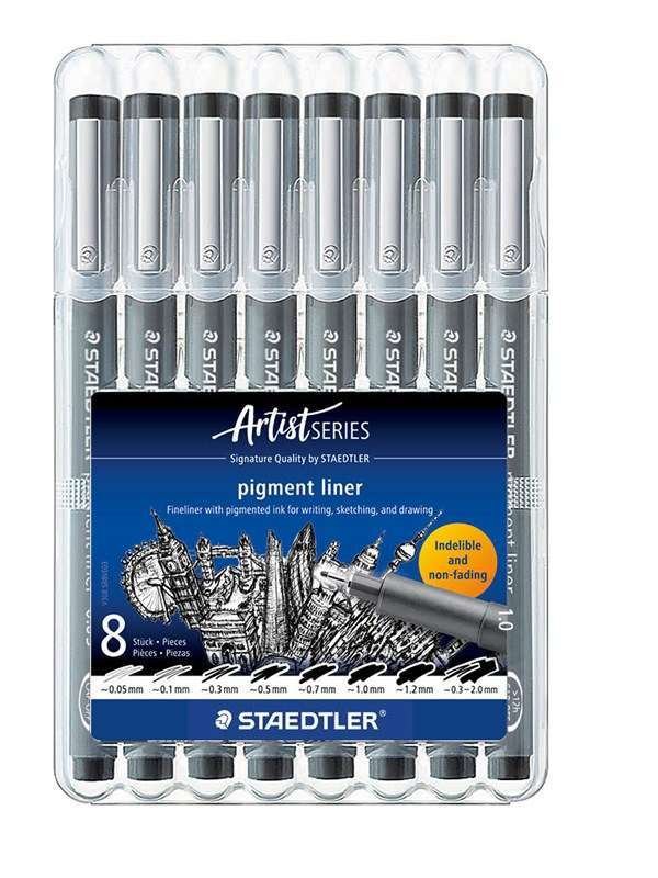 Staedtler Fineliner pigment liner Musta 8pcs