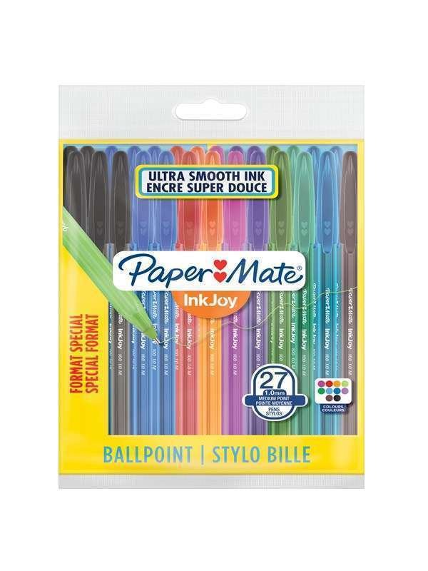Paper Mate InkJoy 100ST Ballpoint Pens | Medium Point (1.0mm) | Assorted Fun Colours | 27 Count