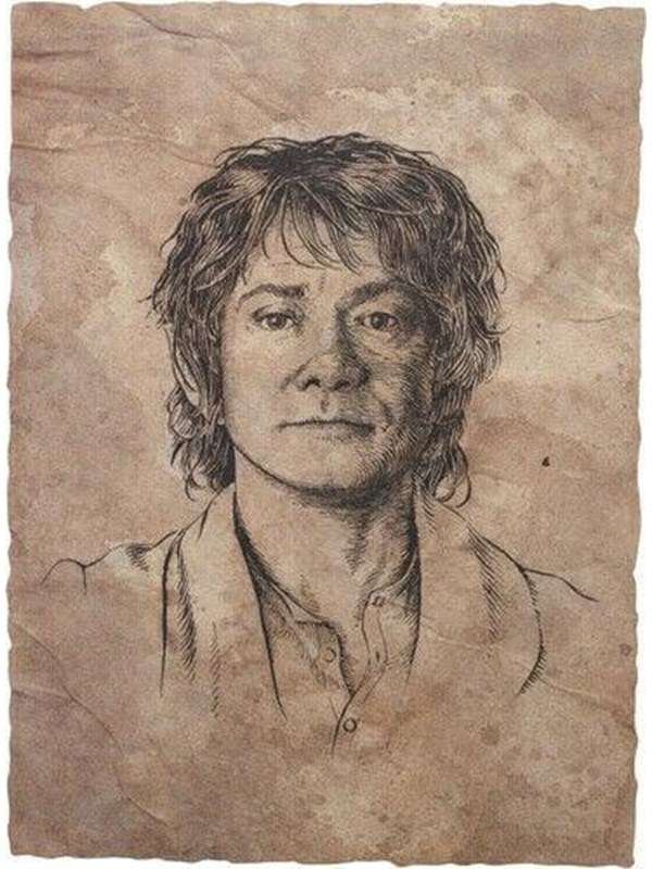 Weta Workshop - Sormusten herrasta - Bilbo Reppulin muotokuva patsas taidepainatus