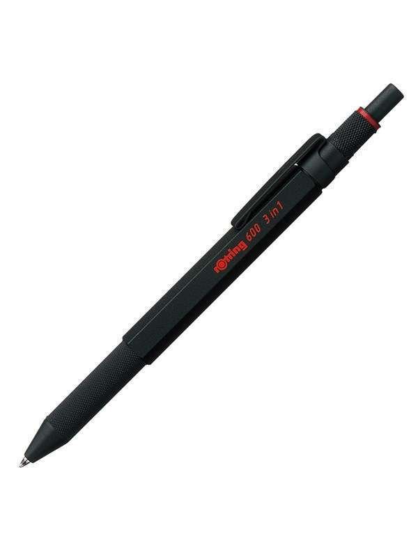 Rotring rOtring 6 3-in-1 Multicolour Pen and Mechanical Pencil | Black & Red Ballpoint Pen Tips | 1 Mechanical Pencil Tip (.5mm) | Black Barrel