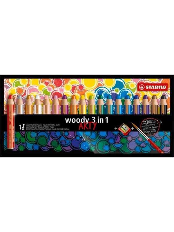 STABILO woody Arty 3 in 1 cardboard wallet of 18 pens incl. A sharpener