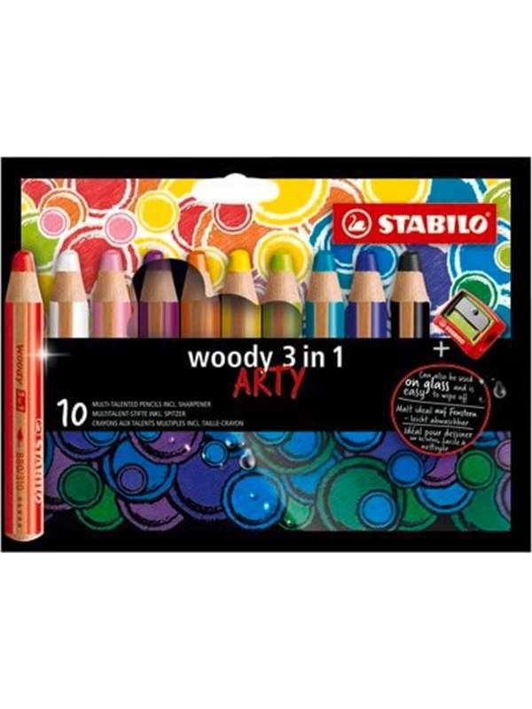 STABILO woody Arty 3 in 1 cardboard wallet of 10 pens incl. A sharpener