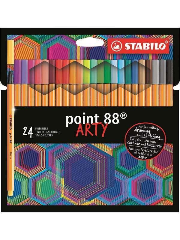 STABILO ® point 88® fineliner Arty pahvikotelo, jossa on 24 väriä.