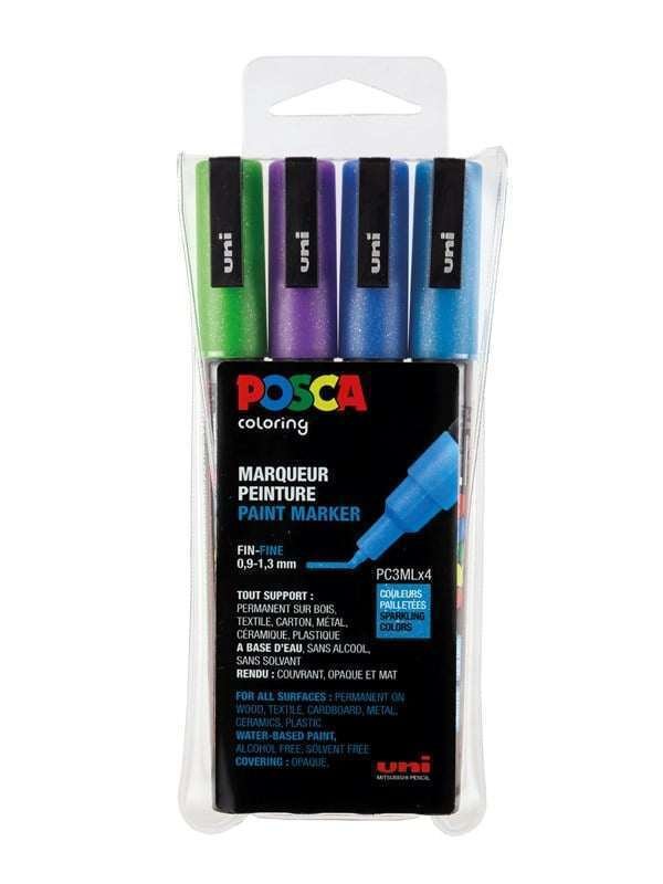 POSCA marker sæt PC-3M 4 ass. Glitter colors cool
