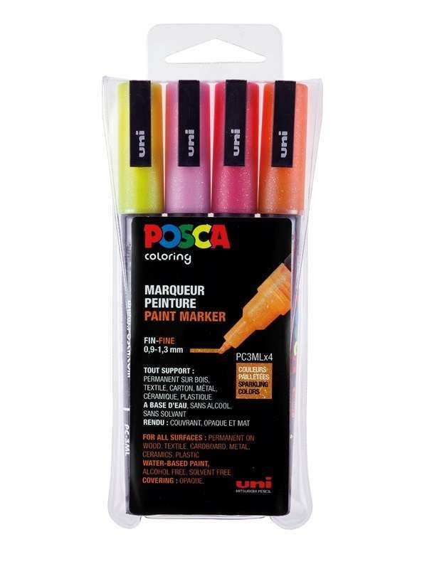 POSCA marker sæt PC-3M 4 ass. Glitter colors warm