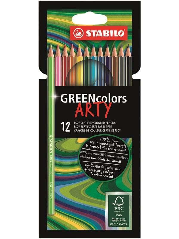 STABILO ® Arty GREENcolors FSC®-sertifioitu väriliidukotelo, jossa on 12 kynää.