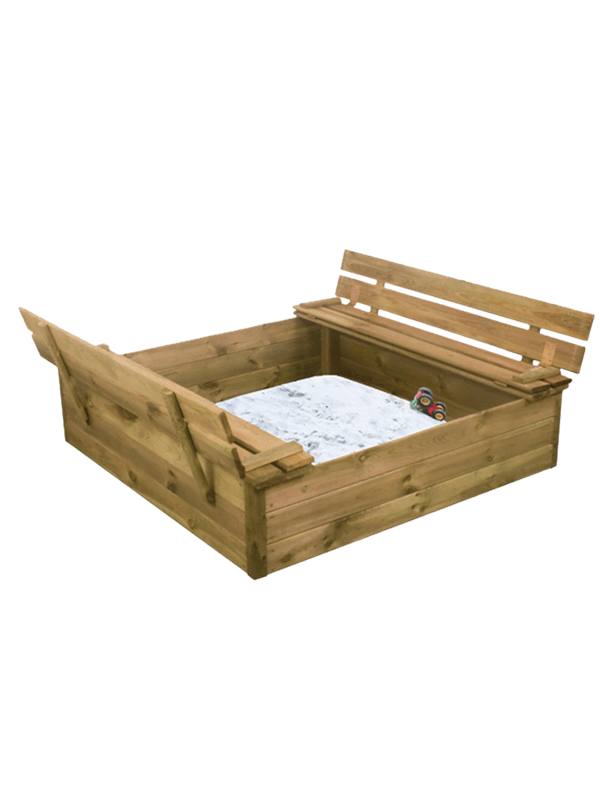 Nordic Play Sandbox with Bench and Lid 120 cm × 120 cm