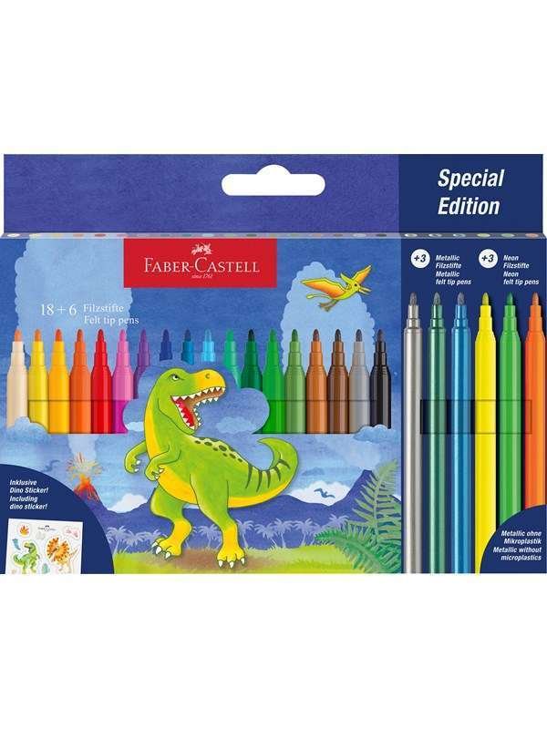 Faber-Castell Felt-tip pen dinosaur 18+6 + stickers