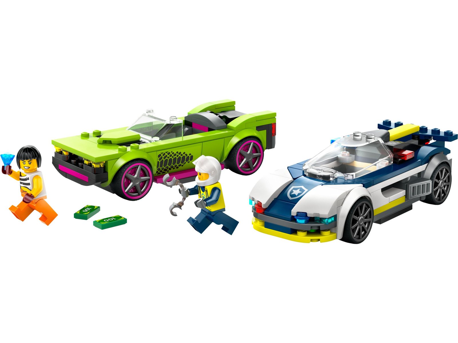 Poliisiauto ja muskeliauton takaa-ajo
